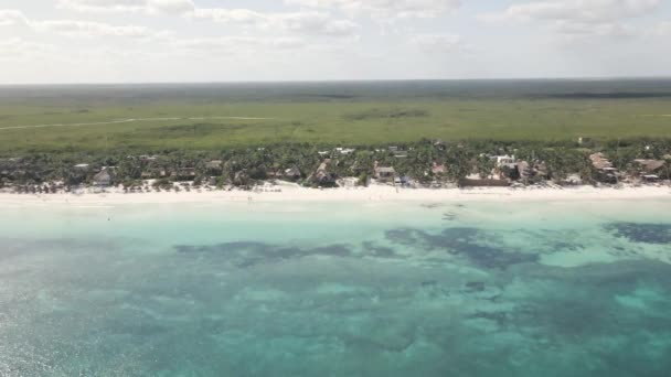 Une Vue Aérienne Sur Océan Avec Plage Sable Par Une — Video