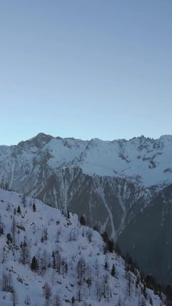 Vertical Drone Footage Snowy Town Chamonix Cheval Blanc Mountain France — Stockvideo