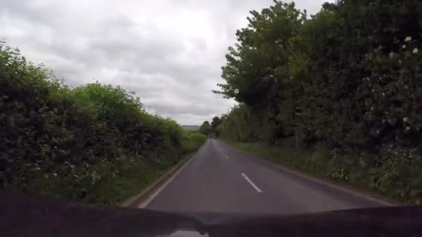 从汽车前挡风玻璃上环绕着绿色的道路景观 — 图库视频影像
