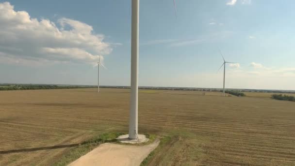 Bird Eye View Windmills Agricultural Fields Zatoka Ukraine Sunny Day — Stok video