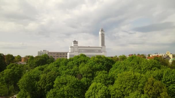 Aerial View Kaunas Christ Resurrection Basilica Lithuania — Wideo stockowe