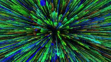 Vibrant blue and green lights motion on a black background