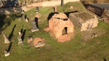 A drone view of an old Christian cemetery in Zhytomyr, Ukraine