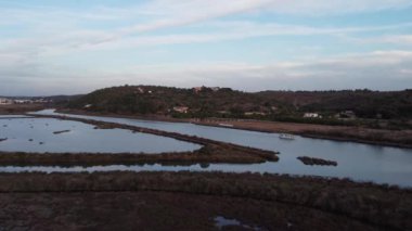 A drone shot over a scenic river in Algarve, Portugal