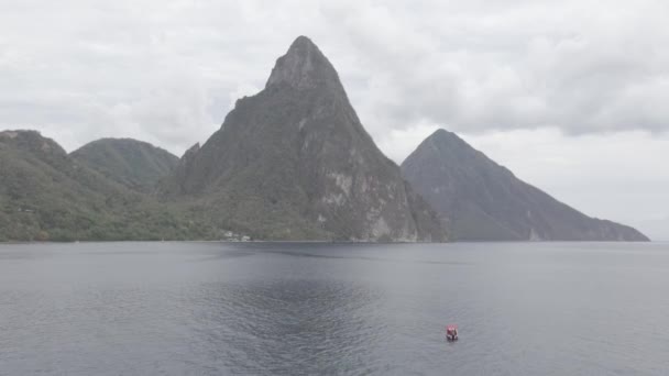 Aerial View Greenery Covered Saint Lucia Island Calm Seascape — Stockvideo