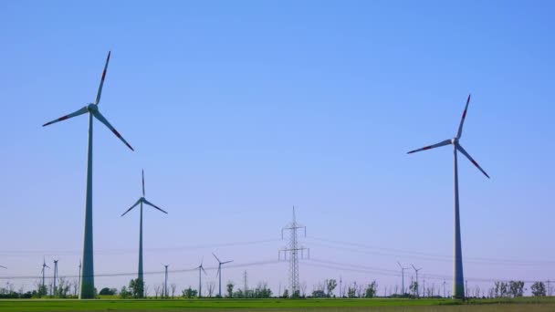 Low Angle View Wind Turbines Rotating Field Brandenburg Germany — Stok video