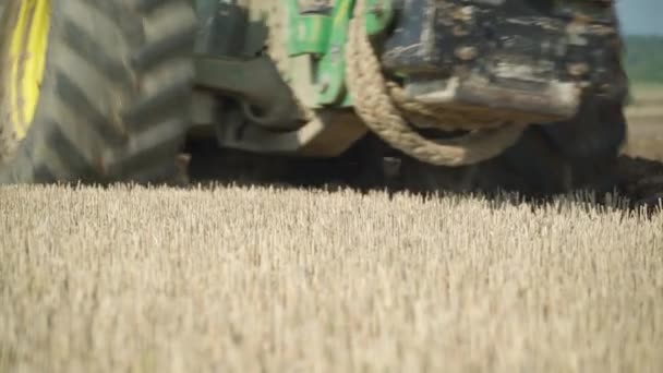 Selective Focus Shot Tractor Working Field — Video