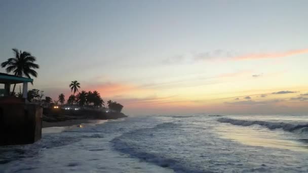 Mesmerizing Drone View Sea Waves Beach Coast Aguada Puerto Rico — Stockvideo