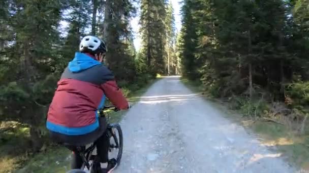 Ormanda Bisiklet Süren Genç Bir Dişi — Stok video