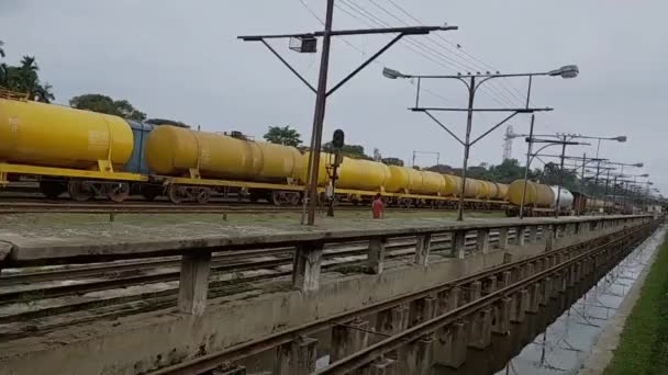 Railway Cargo Train Wagons Gloomy Day — Vídeo de stock