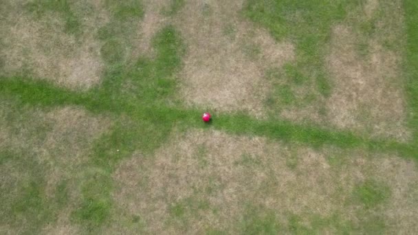 Drone Shot Bumper Balls Two Teams Bubble Football Grass Field — Vídeos de Stock