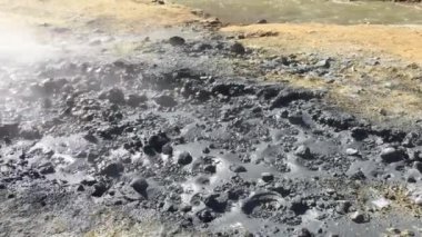 Geology on the Iceland, bubbling water in the soil, hot springs