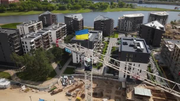Beautiful View Constructions Cranes Kaunas — Vídeos de Stock