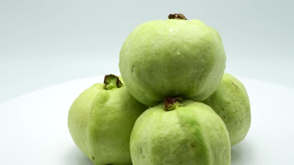 Fresh Green Guava Isolated White Background — Video