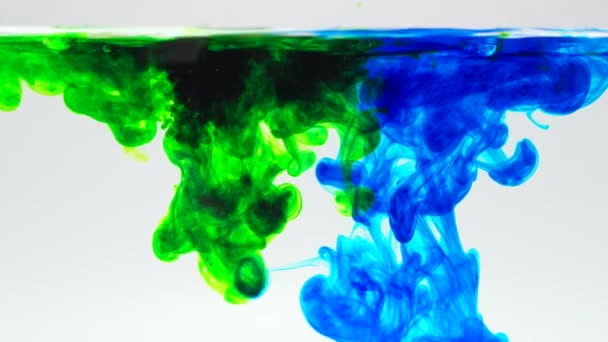Abstract Ink Mix Green Blue Water White Background — Video Stock