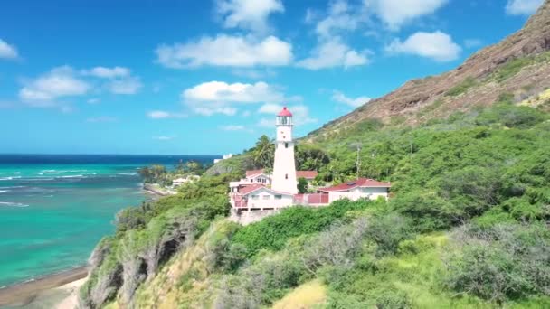 Aerial Footage Makapuu Point Lighthouse Hawaiian Island Oahu — Stock videók