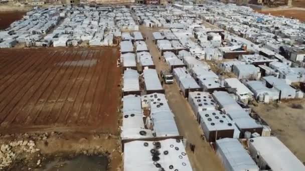 Mobile Home Park Surrounded Snowy Mountains Sunny Cloudy Day — Αρχείο Βίντεο