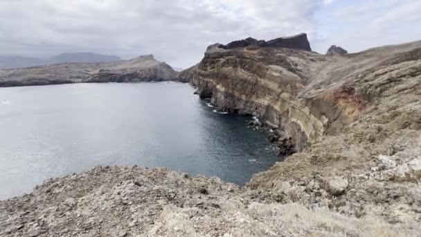 Coastline Madeira Showing Sea Beaches Rocks Sky People — Stockvideo