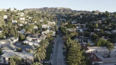 A beautiful drone view of the Hollywood neighborhood in Los Angeles, California, USA