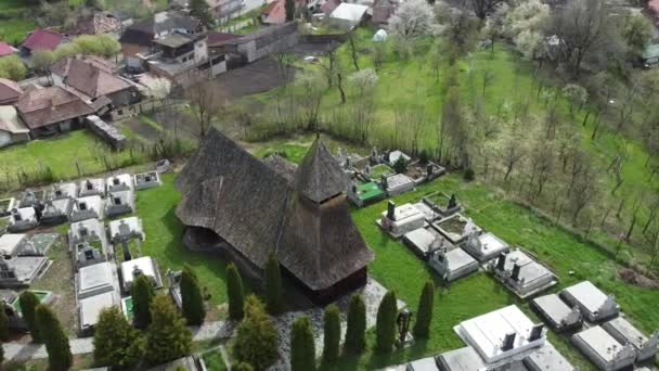 Aerial Filming Old Wooden Church Orthodox — Stok video
