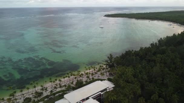 Aerial View Ocean Sandy Beach Coast Dominican Republic — Vídeos de Stock