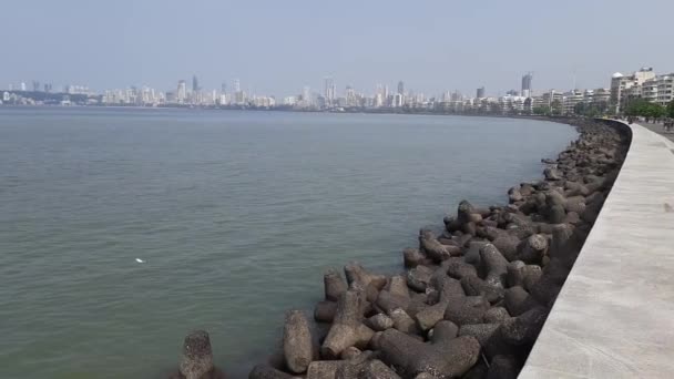 Deserted Marine Drive Zona Circostante Primo Giorno Isolamento Mumbai Causa — Video Stock