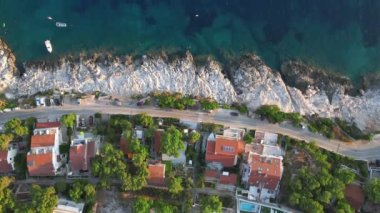 An aerial shot of the Hvar Island in Adriatic sea in Croatia during the day