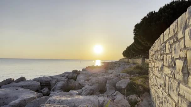 Mesmerizing View Beautiful Seascape Stone Wall Coast Scenic Sunset — Stock Video