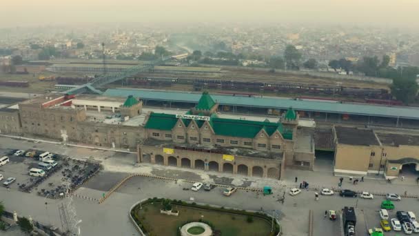 Aerial Slow Movement Railway Station Pakistan — Stockvideo