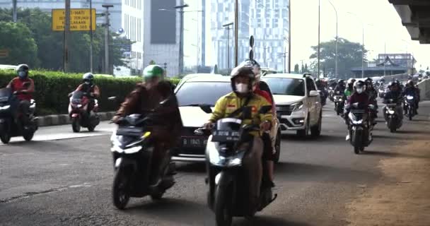 Jakarta Indonesia June 2022 View Busy Traffic Motorcycles Dominating Highway — Stok video
