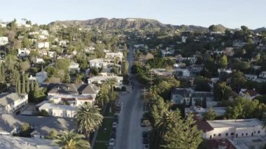 An aerial footage of residential buildings in Hollywood, LA, California