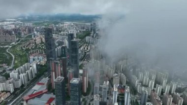An aerial drone footage of the cityscape in Nanning, Guangxi Province, China