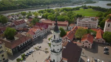 An aerial view of the Kaunas cityscape in Lithuania