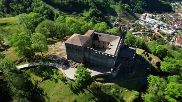 Aerial View Bellinzona Castkes Switzerland — Stok video
