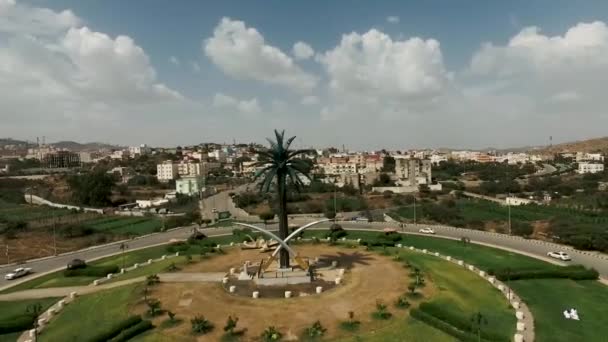 Fascinating Drone View Beautiful Urban Landscape Ring Road Symbol Blue — Vídeos de Stock