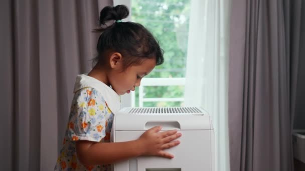 Cute Five Year Old Asian Girl Breathing Fresh Air Air — Stock Video