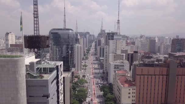 Luchtfoto Van Moderne Bedrijfsgebouwen Aan Avenida Paulista Straat Sao Paulo — Stockvideo