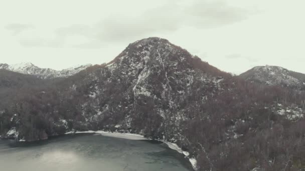 Aerial View Mountain Lake Laguna Huenfuica Winter — Stok Video