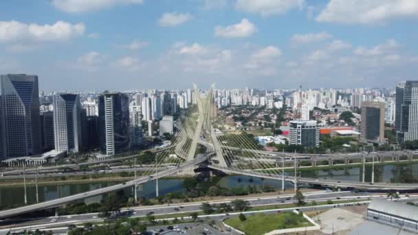Съемка Воздуха Моста Октавио Фриас Оливейра Сан Паулу Бразилия — стоковое видео
