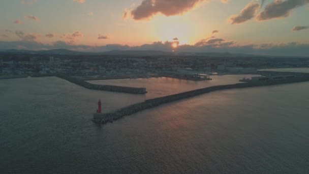 北海道の港町で美しい夕日 — ストック動画