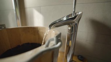A design of an old-new style sink in a cabin, sod house in Tilburg, Netherlands