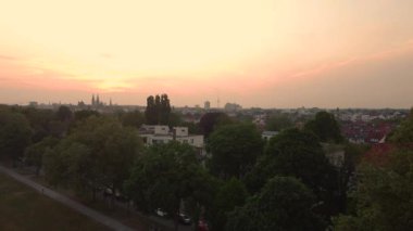 An aerial view of the Bremen cityscape at sunset