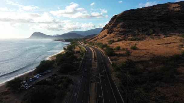 Drone Footage Farrington Highway Coast West Oahu Hawaii — Stockvideo