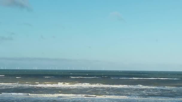 Rough Waves North Sea Close Beach Clear Blue Sky — Αρχείο Βίντεο