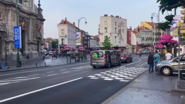 Mann Fährt Mit Auto Auf Hauptverkehrsstraße Brüssel — Stockvideo