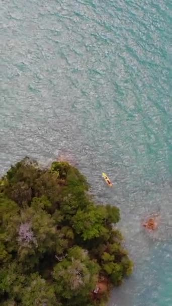 Vertical Drone Footage Kayak Boat Marlborough Sounds Sunken River Valleys — Stock videók