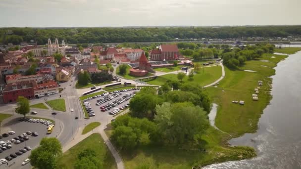 Aerial View Kaunas Castle Lithuania — Stok video