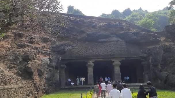 Starověká Jeskyně Slonů Ostrově Elephanta Poblíž Města Bombaj Indii Jeden — Stock video