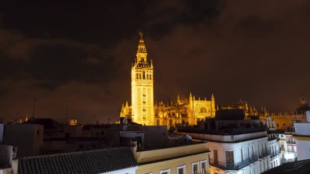 Seville Cathedral Cathedral Saint Mary Night Timelapse Top Roof — Video