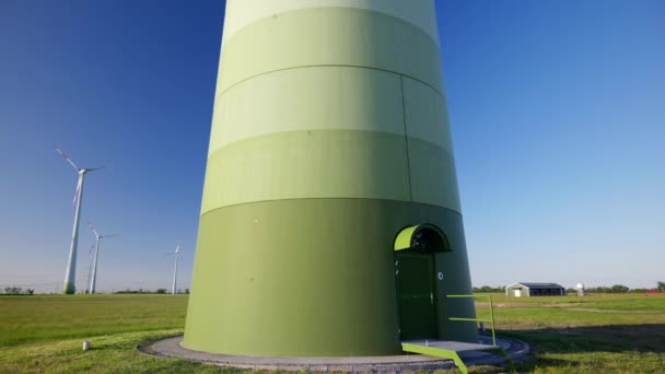 Low Angle View Wind Turbine Rotating Field Brandenburg Germany — Stock video